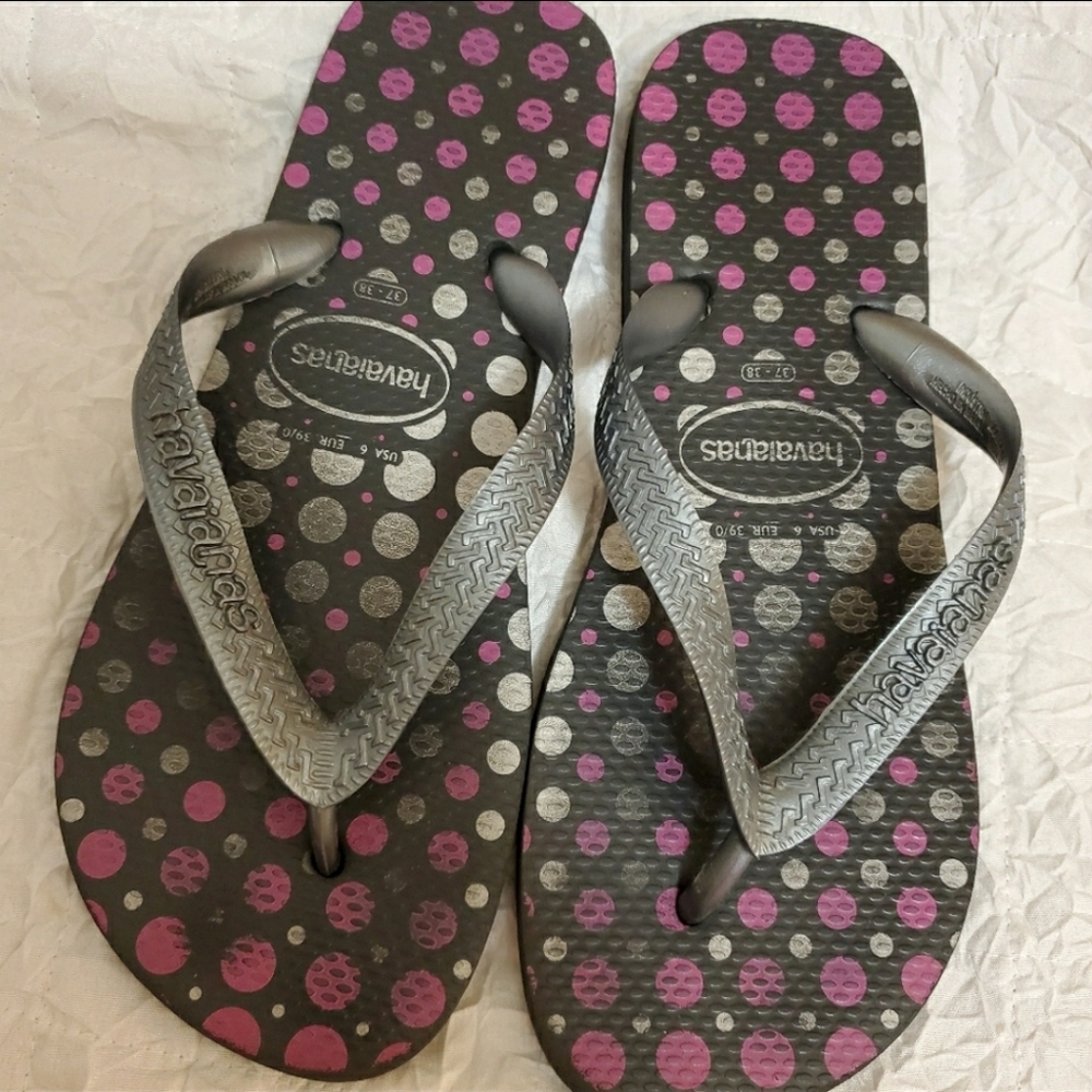 Havaianas Polka Dot Purple/Gray Flip Flops - Picture 1 of 8